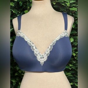 Cacique Simply Wire Free Plunge Bra Blue Lace Womens 38F